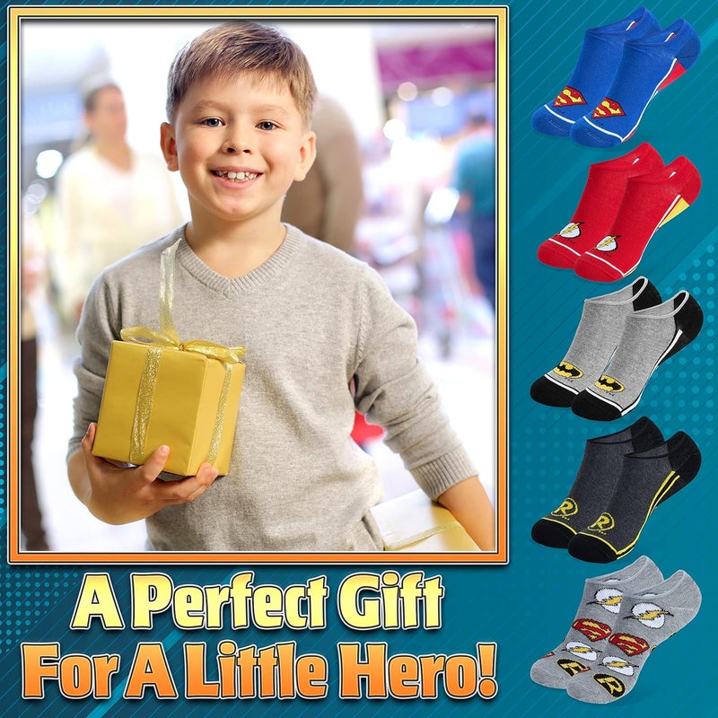 DC Comics Socks for Boys Liner No Show Socks 5 Pack Soft Stretchy Batman Superman The Flash Summer Sports School Casual - Image 2